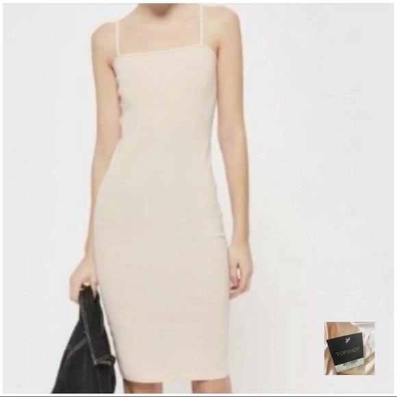 Topshop NWT Nude Bodycon Tank Midi Dress - Picture 1 of 14
